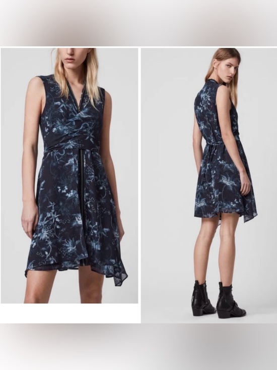 All Saints Dresses & Skirts - ALLSAINTS Jayda Evolution Blue Floral Dress Asymmetrical